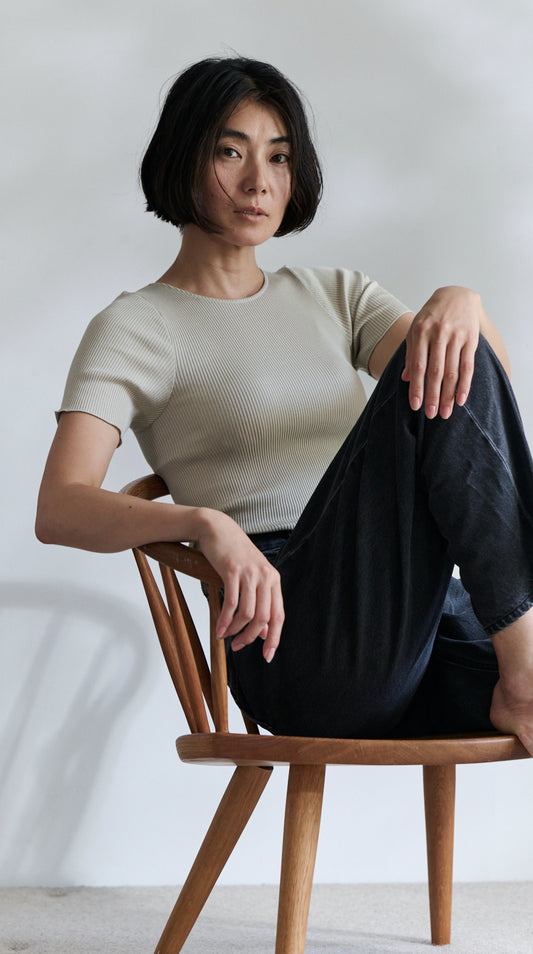 しっとりふわふわシルクコットンリブ肌着　半袖