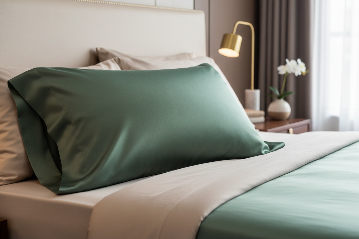 モスグリーンのシルク枕カバー