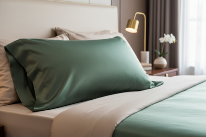 モスグリーンのシルク枕カバー