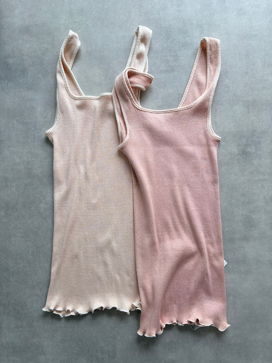 しっとりふわふわシルクコットンリブ　タンクトップ (桜染め)