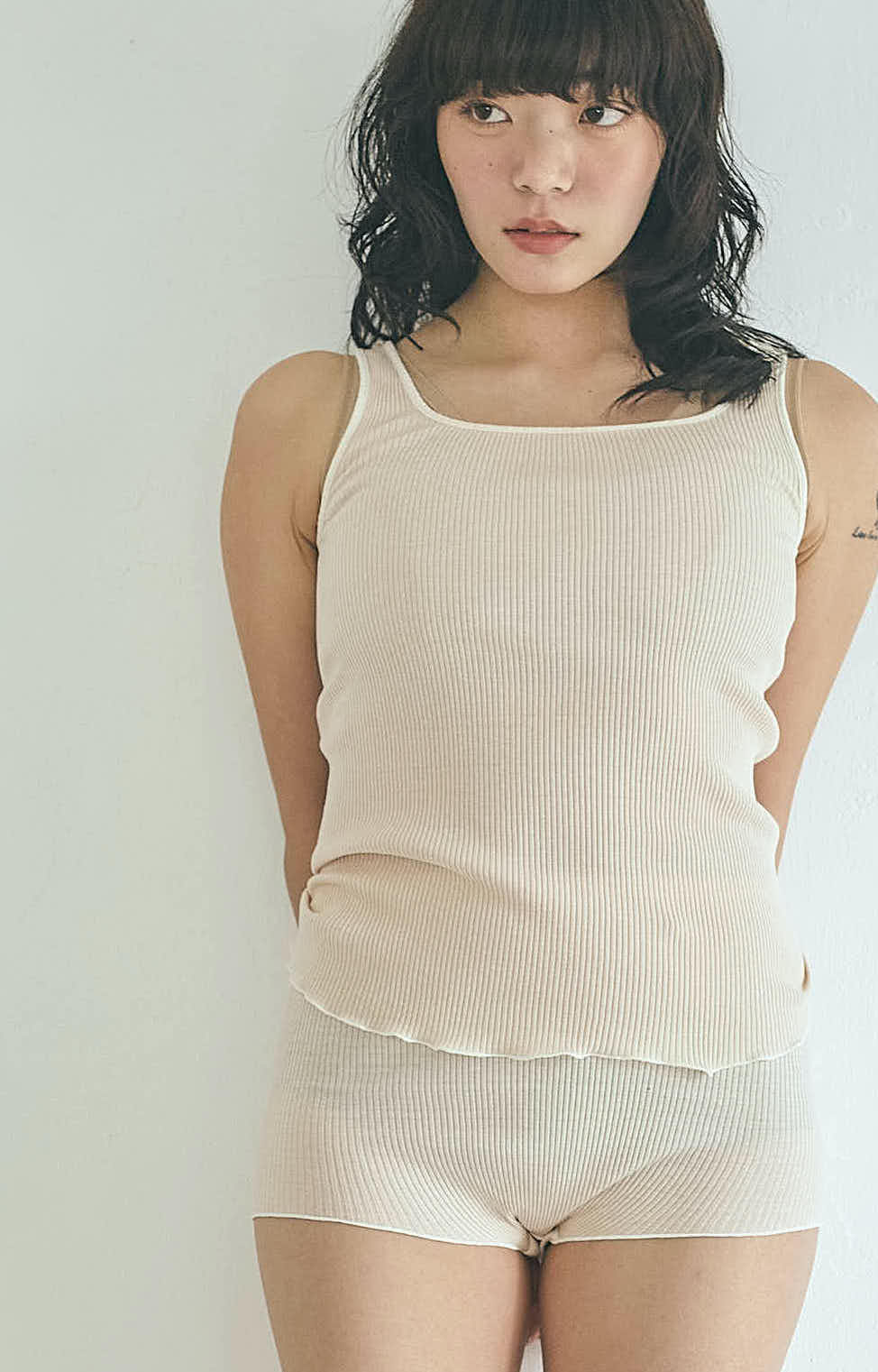 しっとりふわふわシルクコットンリブ　ショーツ (桜染め)